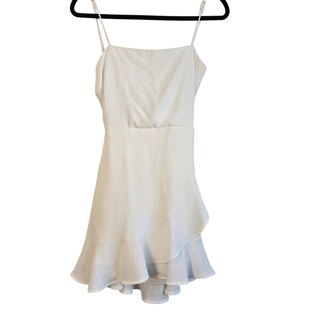 😀 Lovely Day Women's White Ruffle Mini Dress Tie Back Cutout Square Neck S